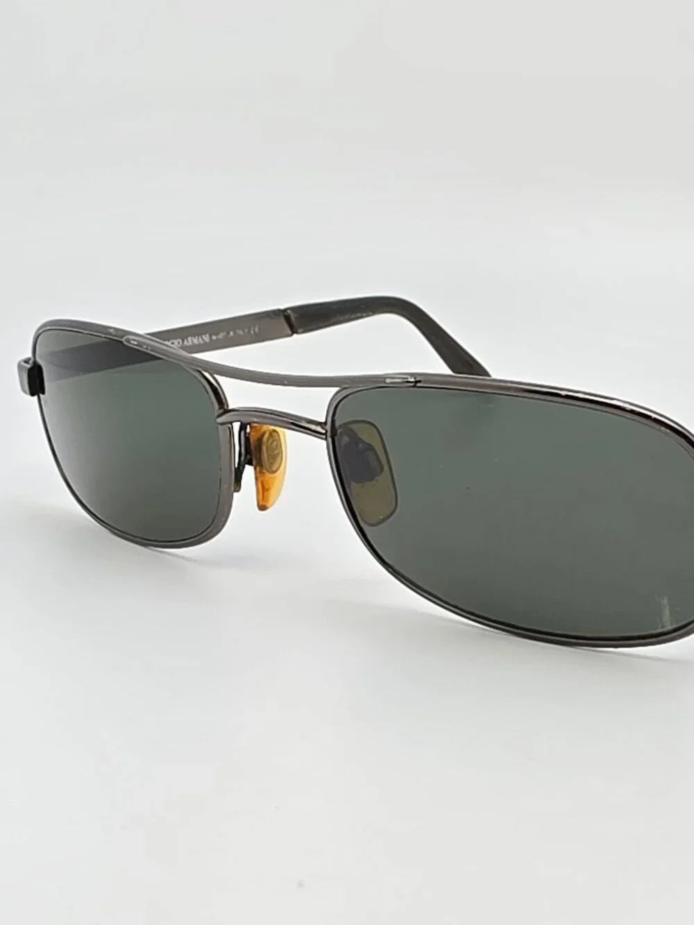 Giorgio Armani 678 1144 Small Pewter Frame G-15 Glass Lens Aviator Sunglasses